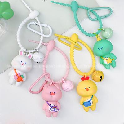 China Fashional Souvenir Gifts Wholesale Key Chain Lanyard Silicone Cartoon Keychain Cute Cartoon Duck Rubber Animals PVC Keychains for sale