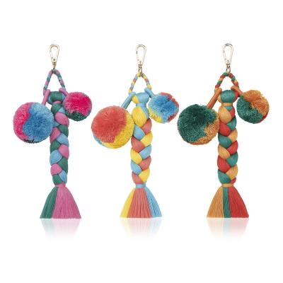 China European and American Rainbow Handmade Tassel Yarn Cotton Eco-friendly Women's Key Chain Handbag Charms Diy Key Chain Accessories for sale