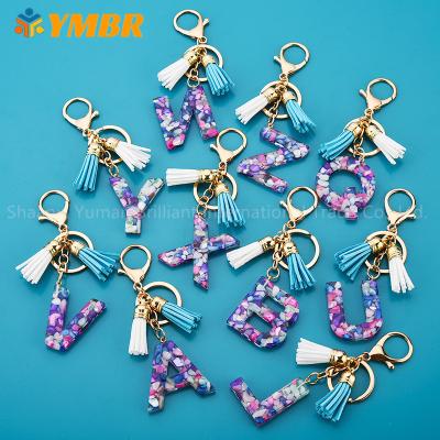 China Hot Eco-friendly Acrylic Plastic English Letter Words Resin Alphabet Selling26 Letters Ring Key Ring Key Ring ABC Key Chain for sale