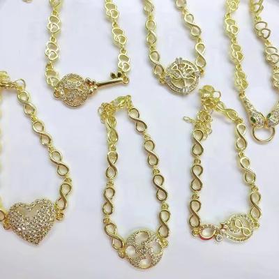 China Brass + Zircon fashion stone pave gold plated butterfly charms heart shape chain link bracelet for sale