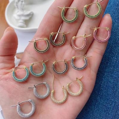 China TRENDY Gold Plated Chunky Circle Big Hoop Earrings Micro Setting Zircon Huggie Earring for Women Glossy Minimalist Jewelry for sale