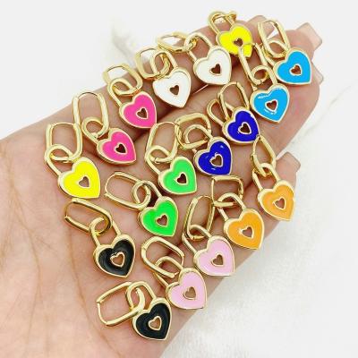 China TRENDY Wholesale Women Colorful Love Hollow Heart Earrings Jewelry Gold Plated Enamel Heart Earrings for sale