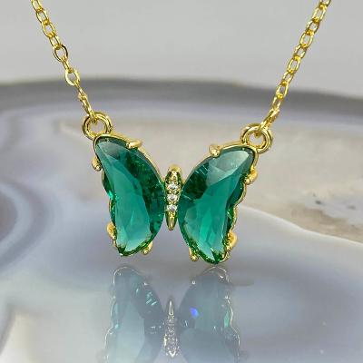 China TRENDY Gold Plated Crystal Butterfly Pendant Necklace For Women Girls Cute Glass Animal Charms Choker Jewelry Party Gifts for sale