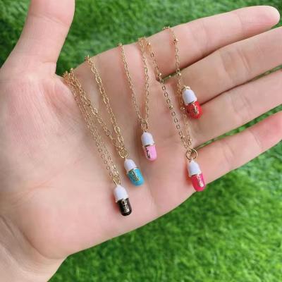 China TRENDY Chill Pill Shape Multicolor Enamel Charm Different Words For DIY Fashion Jewelry Bracelet or Necklace for sale