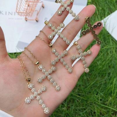 China TRENDY Micro zircon pave cross religion pendant necklace gold plated o shape chain necklace for women for sale