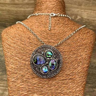 China BOHEMIA Big Abalone Pendant Necklace Round Retro Abalone Shell Necklace Charms for sale