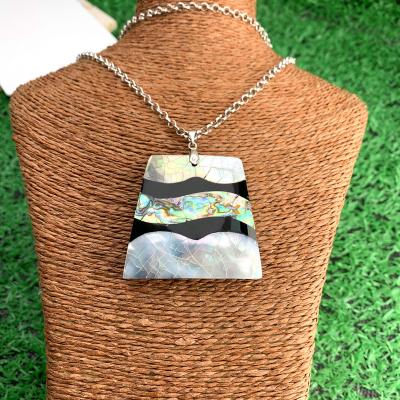 China Environmental Friendly Natural Abalone Real Shell Stone Organic Cabochon Trapezoid Big Pendant Necklace for sale