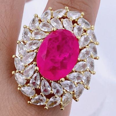 China TRENDY Turquoise Color  Oval Shape Zircon Ring Luxury Design High-end Women's Jewelry Gemstone Ring for sale