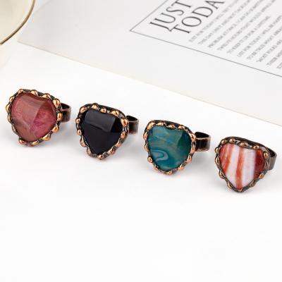 China TRENDY Heart Cut Red Green Blue Sapphire Agate Crystal Stone Rings Jewelry Engagement Women for sale