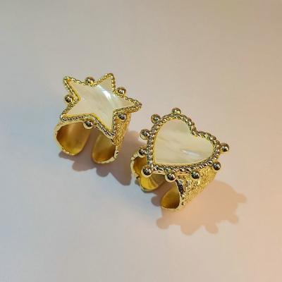 China Cute Star Heart Shaped Shell Pearl Daily Gold Adjustable Rings for sale