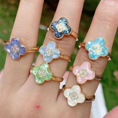 China TRENDY New Summer Boho Beach Colorful Abalone Shell  Flower Gold Rings for sale