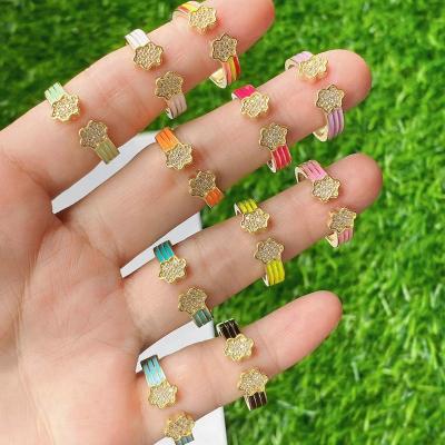 China TRENDY New Fashion Gold Plated Zircon Colorful Smile Rings Enamel Rainbow Flower Star Enamel Ring for sale