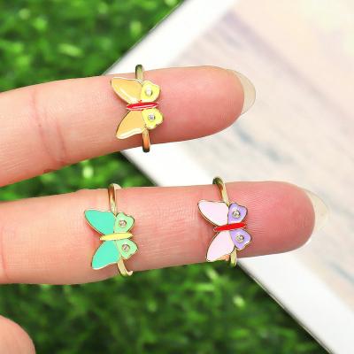 China TRENDY 2024 New Design Gold Plated Rainbow Multi Color Enamel Colorful Butterfly Stackable Open Rings for Women Ladies for sale