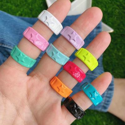 China TRENDY Newest Handmade Drip Oiled Geometric Lucky Star Finger Ring Colorful Enamel Link Chain Cuff Ring for sale