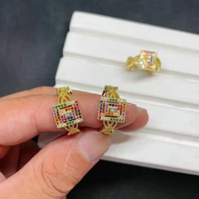 China TRENDY Colors Dainty Finger Rings Rinbow Cubic Zircon Diamond Square Open Women Rings for sale