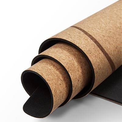 China Non-Toxic Roll Wooden Cork Yoga Mat Wholesale 5mm Cork Double Layer Skid Proof Gym for sale