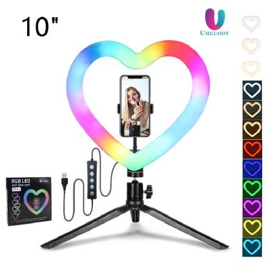 China ABS+PC MJ26-6 10inch Heart Shaped Ring Light Camera Smart Heart-shaped Selfie Phone Ring Light for sale