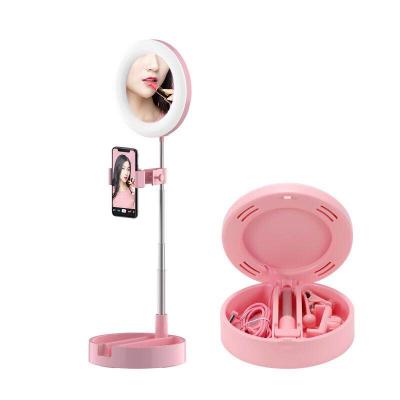 China 2020 Live Streaming Desktop Dimmable Fill Phone Holder Light Led Makeup Ring Light Phone Holder For Life Schedule For Smart Phone for sale