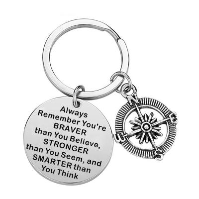 China Europe Personalized Stainless Steel Round Lettering Custom Metal Pendant Keychain Stainless Steel Key Chain for sale