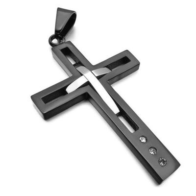 China Europe Stainless Steel Cross Pendant Necklace Stainless Steel Cross Jewelry With Crystal Pendant For Men for sale