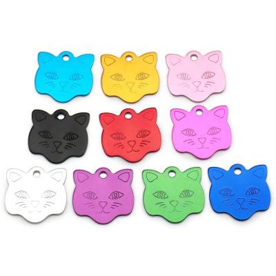 China Europe 23MM Identification Nameplates Puppy Aluminum Pet Tag Cat Face Shaped Personalized Metal Cat Tags Pet for sale