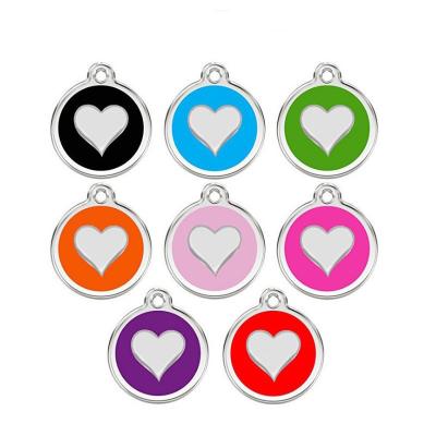 China Europe Pet Accessories Pet Tag With Key Chain Heart Print Dog Cat Name Tag Zinc Alloy Dog Tag for sale