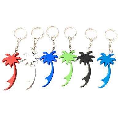 China Sustainable OEM Factory Customized Palm Tree Shaped Promotional Aluminum Bottle Opener Keychains for sale