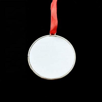 China Europe OEM Round Circle Shaped Zinc Blank Metal Pendant Charms Sublimation Christmas Decoration Ornaments For Christmas Party for sale