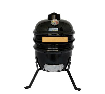 China Adjustable Height Charcoal Grill Kamado Grill Mini 12 inch Ceramic Smoker Gunmetal Black Glaze Smooth-finish for sale