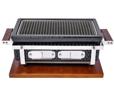 China Adjustable Height Hot Sale Table Top Black Glaze 14 inch Ceramic Grill Kamado Rectangular Hibachi BBQ Japanese Grill for sale