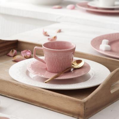 China Pink Cappuccino Cup And Saucer England Porcelain Cup Set / Viable Italian Espresso Cups for sale