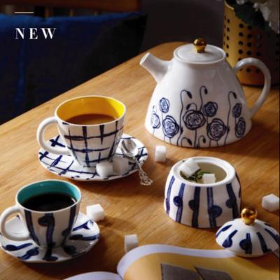 China Viable Indigo Mood Collection New Arrival 15 Piece Tea Set Antique Teas And Teapot Cup And Saucer for sale