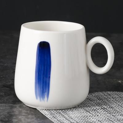 China Japanese style hand-painted ceramic coffee cup simple design porcelain tea cup viable decorative blue luster for sale