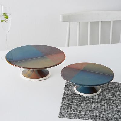 China Purpular Sustainable Design Porcelain Dessert Dishes Cake Cup Holder Plate Decorative Reactive Glazed Ceramic Serving Table Wedding for sale