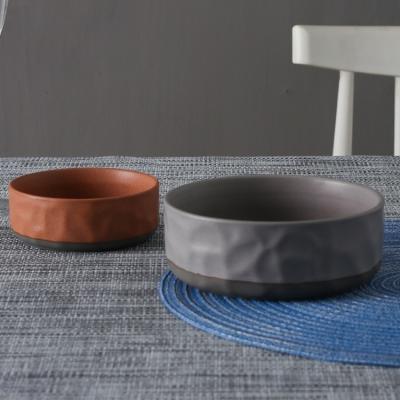 China Japanese style unique stone texture design porcelain embossing bowl customized color clay round ceramic bowls for sale