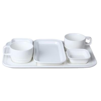 China Viable Western 2 Person Used Porcelain Coffee Cups Square Snack Dish Rect Tray Porcelain Breakfast Dish Set Ceramic Luxury Dinner Set for sale