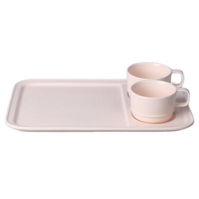 China Viable Nordic Style Hotel Home Used Rectangle Food Tray Cups Set Semi Matte Ceramic Breakfast Dinner Set For Restaurant for sale