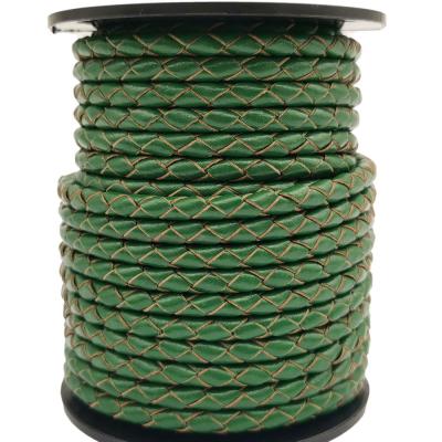 China Premium Quality 4mm Series Bolo Cords Braided Bolo Cord Bracelet Necklace Making Leather Bolo Tie Green Leather for sale