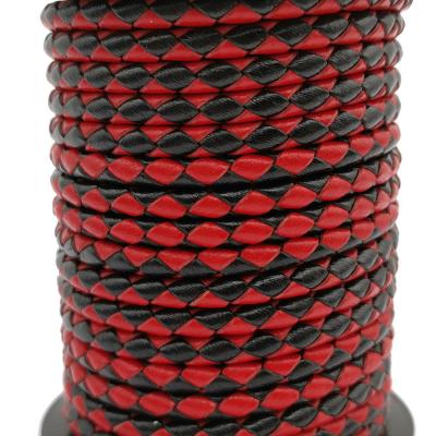 China Bolo Cords Quality 4mm Series Braided Leather Strap Bolo Tie Black Red Mix Bolo Cord Woven Folded Leather for sale