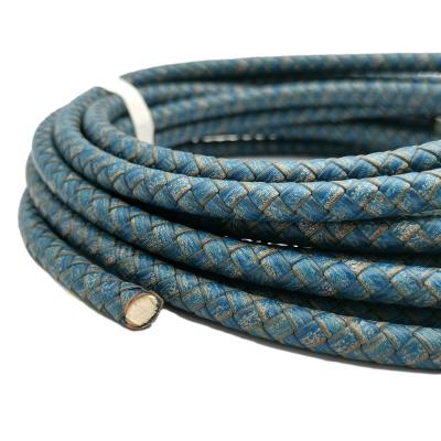 China Bolo Rope 8mm Series Braided Leather Bolos Tie Braided Bracelet Making Leather Bracelet Distressed Blue for sale