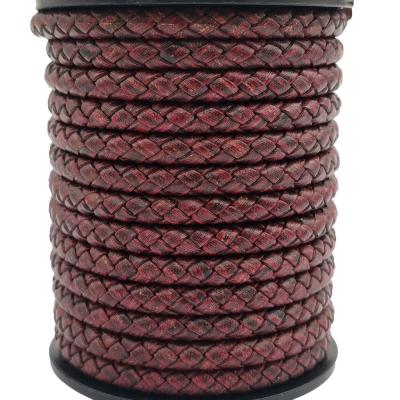 China Bolo Ties 5mm Distressed Red Woven Folded Braided Bolo Cord Woven Leather Bracelet For Bracelet Making for sale