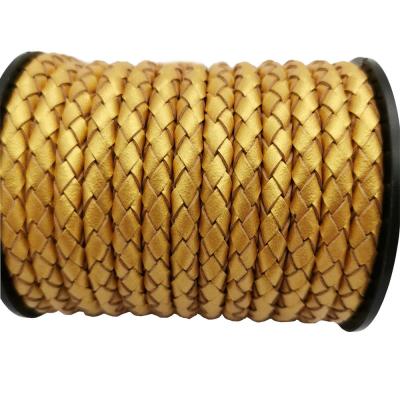 China Bolo Straps 5mm Series Bolo Cord Woven Folded Braided Leather Bracelet Braided Leather Jewelry Making Bracelet Beading Gold for sale