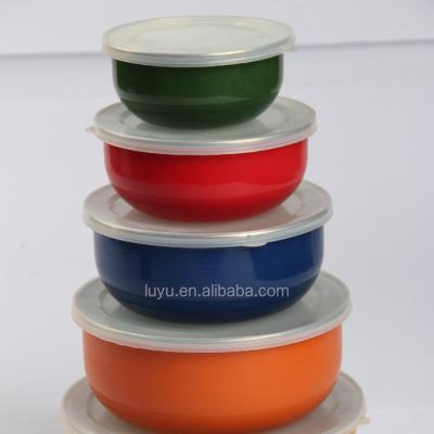 China Viable different color enamel storage bowl set mixing bowl food container enamel bowl for sale