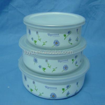 China Sustainable Hot Sale Enamel Food Container 3pcs 5pcs Mixing Bowl Storage Bowl for sale