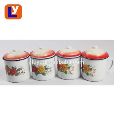 China Metal Printing Decal Enamel Steel Mug With Cover for sale