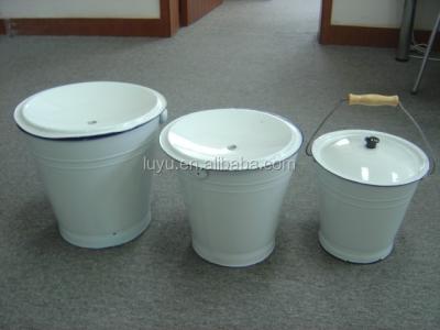 China Porcelain enameled HOT SALE 20-32CM enamel bucket with or without cover plain or deco. for sale