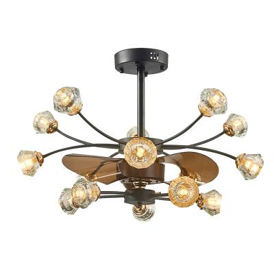 China EUROPEAN Piece Crystal Glass Decorative Gold for big fan with stanless steel led fandelier invisible ceiling fans with lights and rem for sale