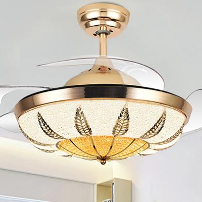 China ABS+Copper+Iron+Solid wood+Glass manufacturer China 52 inch Luxury Chandelier Crystal Remote 48w Reversible Invisible Retractable Ceiling Fan with 8155 light for sale