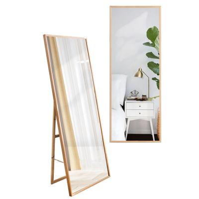 China Minimalist Design Living Room Mirror Solid Wood Framed Integral Dressing Mirror Set With Wooden Frame for sale