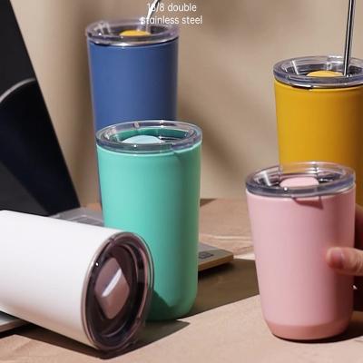 China Sustainable Slim Lean Tumbler Cup Stainless Steel Straw Drink Tumblers Double Wall Coffee Mugs for sale